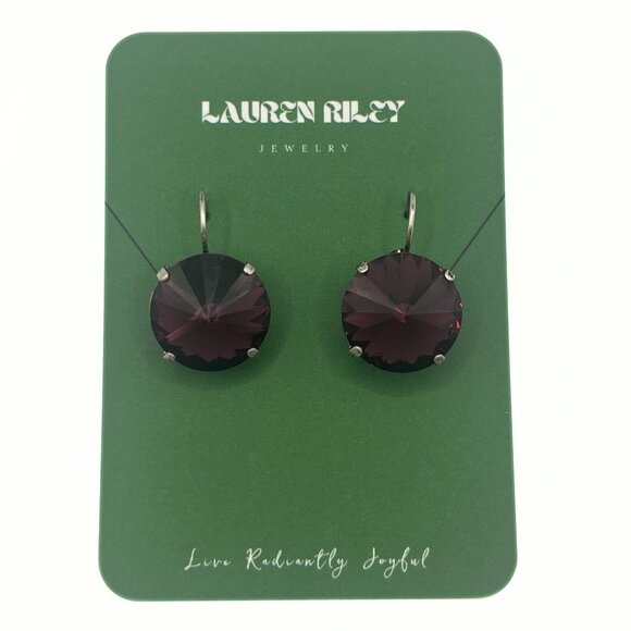 Handcrafted Purple Swarovski Crystal Drop Earrings - Antique Silver Plated Luxe - Picture 1 of 4